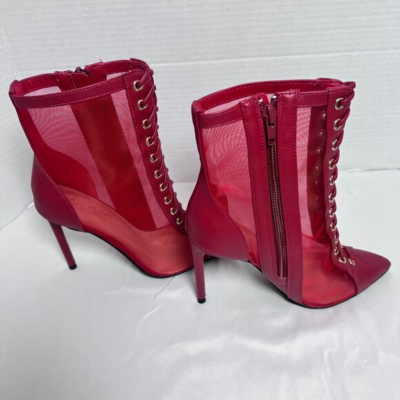 Anne Michelle Deliver the Heat Red Lace Up Pointed Toe Stiletto Booties Womens 6 - Picture 4 of 8